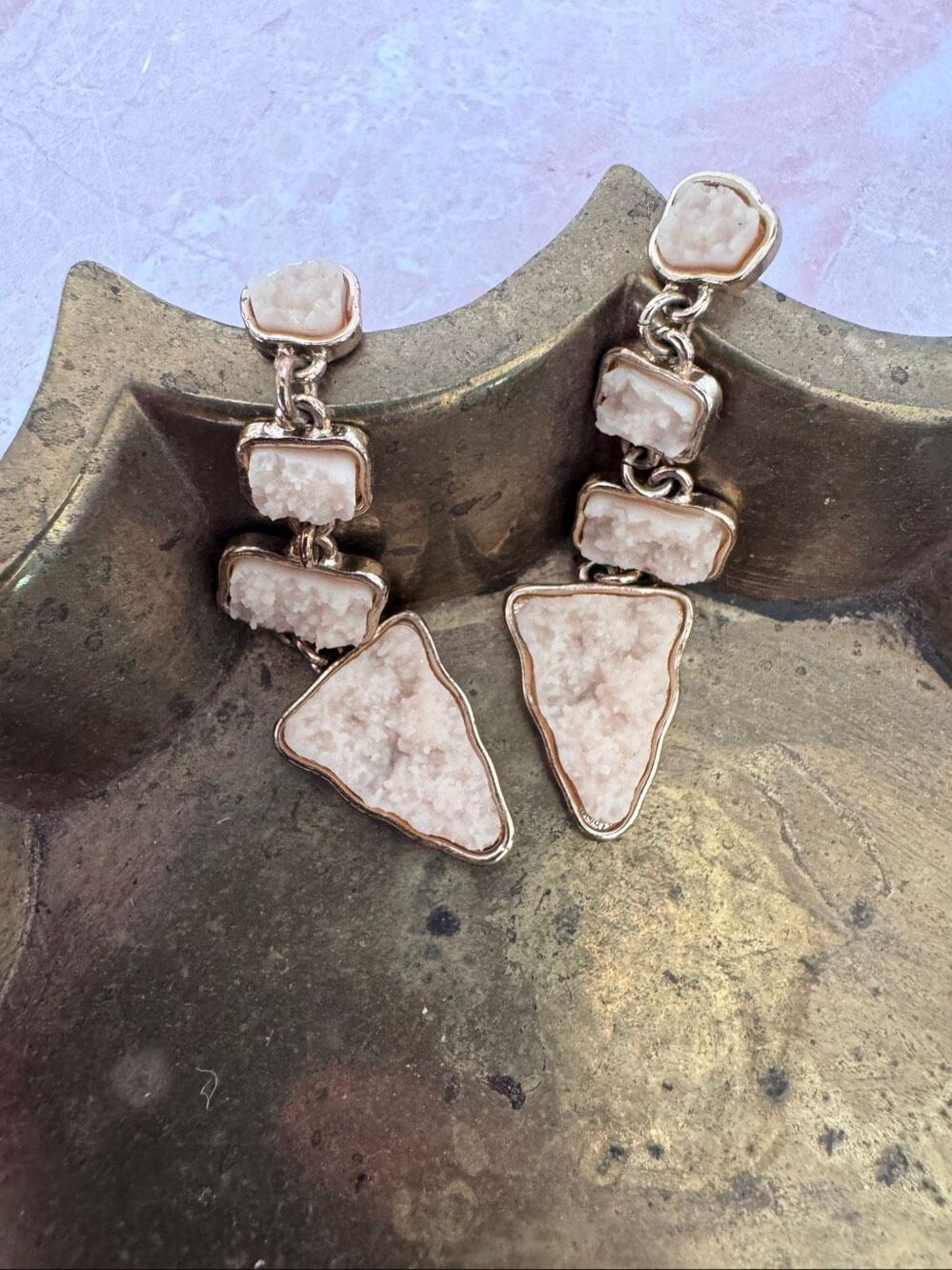Sugarfix geode pink stone tiered triangle geometric earrings